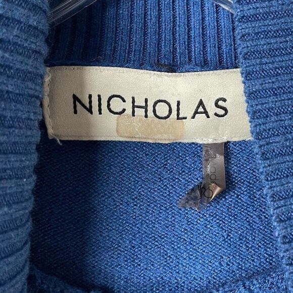 NICHOLAS Sweater Womens XS Blue Wool Cotton Cutout Pullover Turtleneck Allyah - Picture 10 of 12